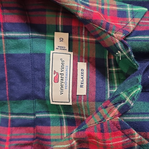 Soft Vineyard vines long Blue Green Red White Button flannel size 10 - Picture 2 of 11